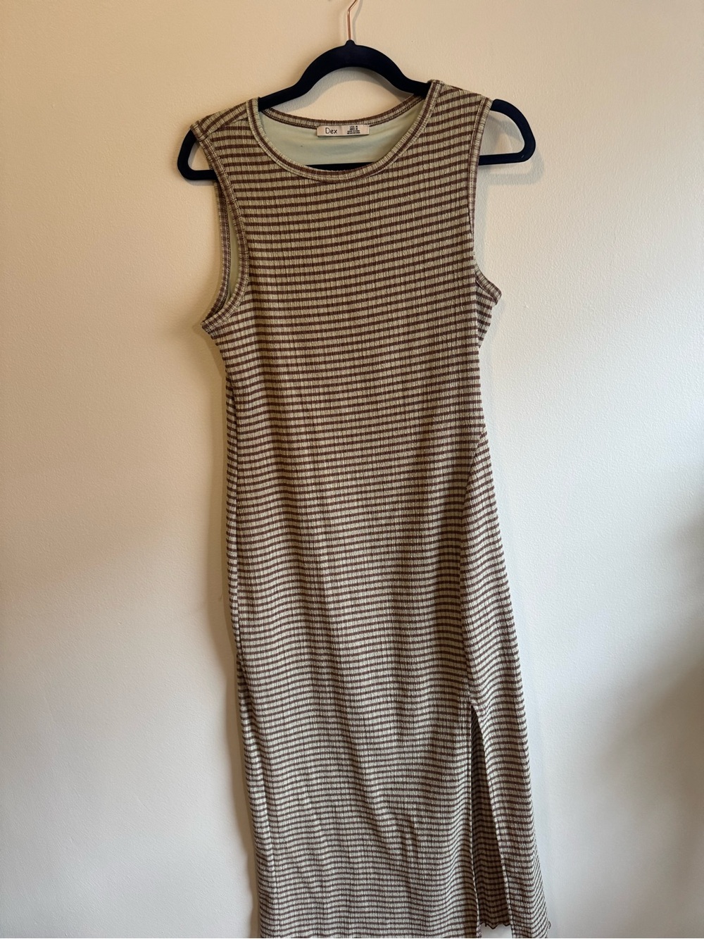 Dex Sleeveless Striped Midi Dress in Cream and Brown